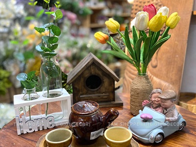 Bộ khung gỗ chữ nhật kèm lọ thuỷ tinh cắm hoa thuỷ canh [3 màu - 3 size] BINHLOHOA-05